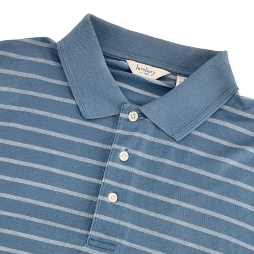 Turnbury Polo Shirt Mens Medium Blue Striped Short Sleeve Cotton Casual Top